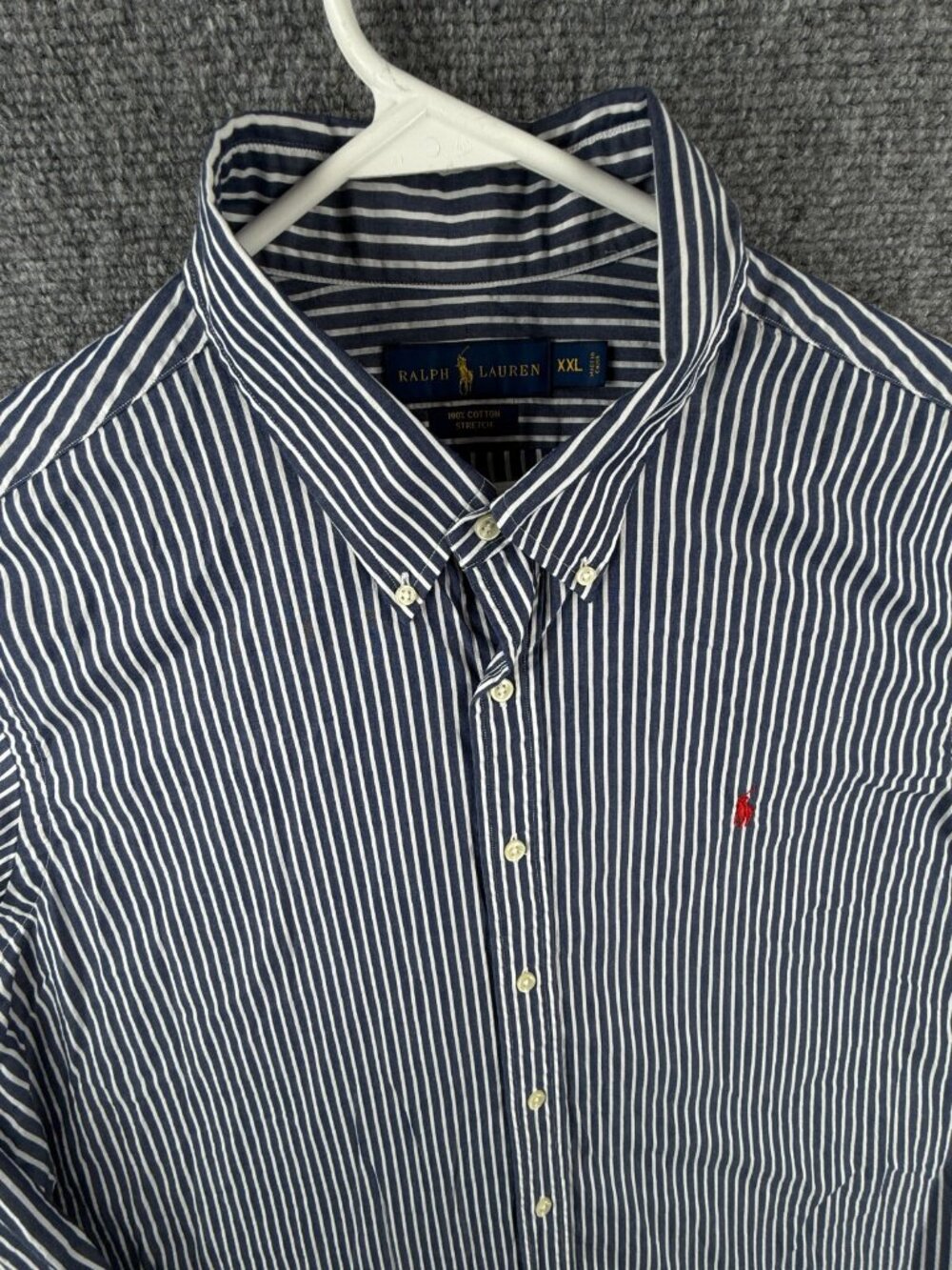 Ralph Lauren 2XL Blue Striped Button Up Shirt Long Sleeve Men Cotton Stretch